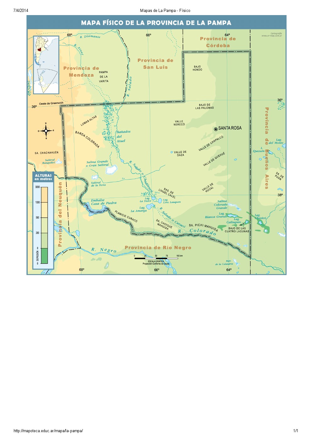 Mapa de ríos de La Pampa. Mapoteca de Educ.ar
