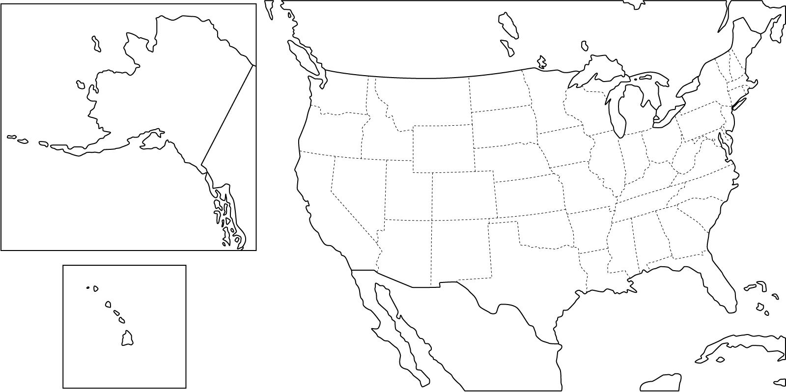 Mapa de estados de Estados Unidos. Freemap