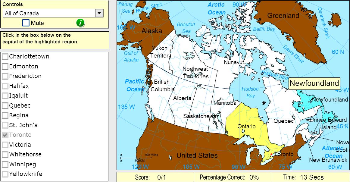 Capitals of Canada. Intermediate. Sheppard Software