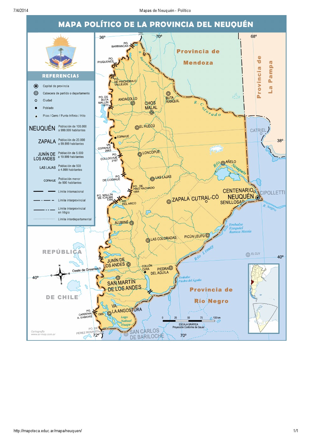 Mapa de capitales de Neuquén. Mapoteca de Educ.ar