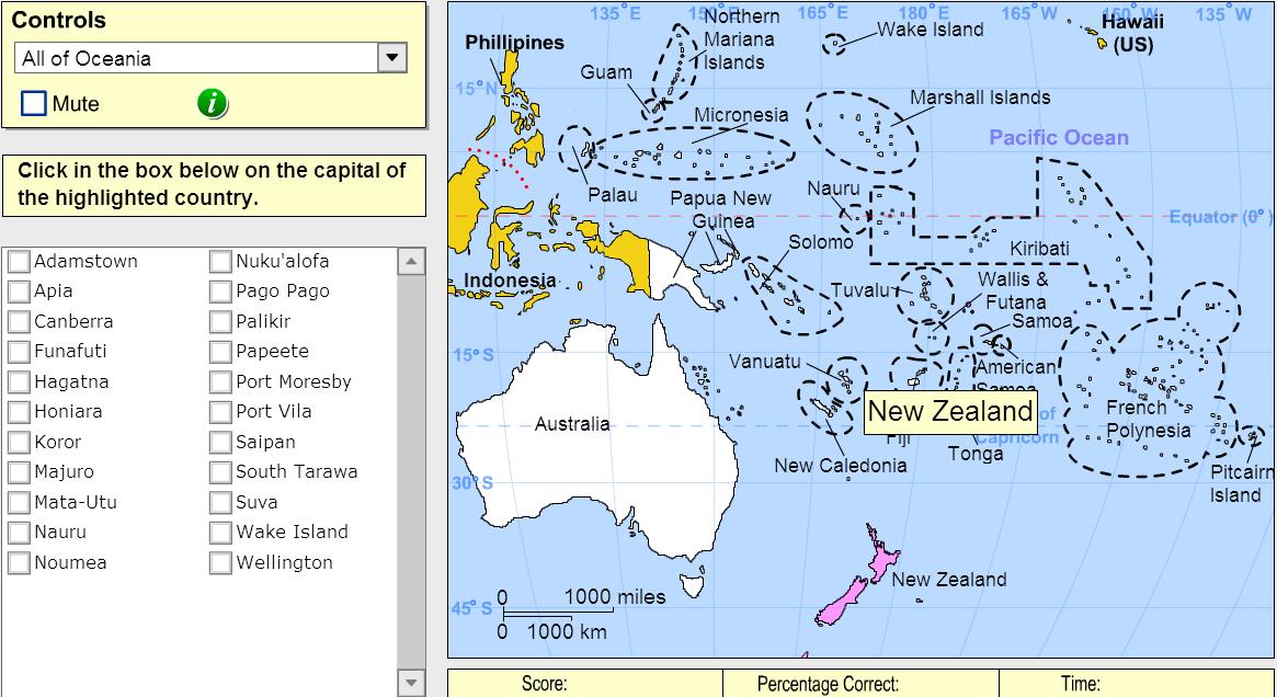 Capitals of Oceania. Expert. Sheppard Software