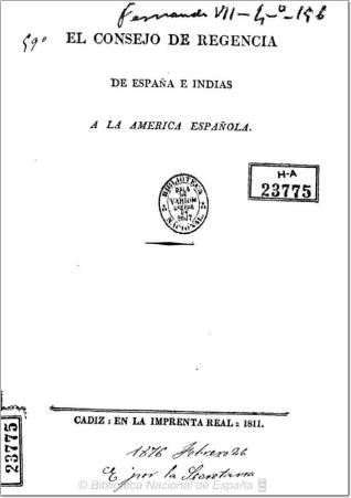 El Consejo de Regencia de España e Indias a la America Española
