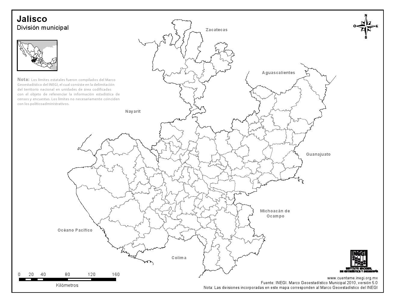 Mapa Para Imprimir De Jalisco Mapa Mudo De Municipios De Jalisco Inegi De México Mapas 6678