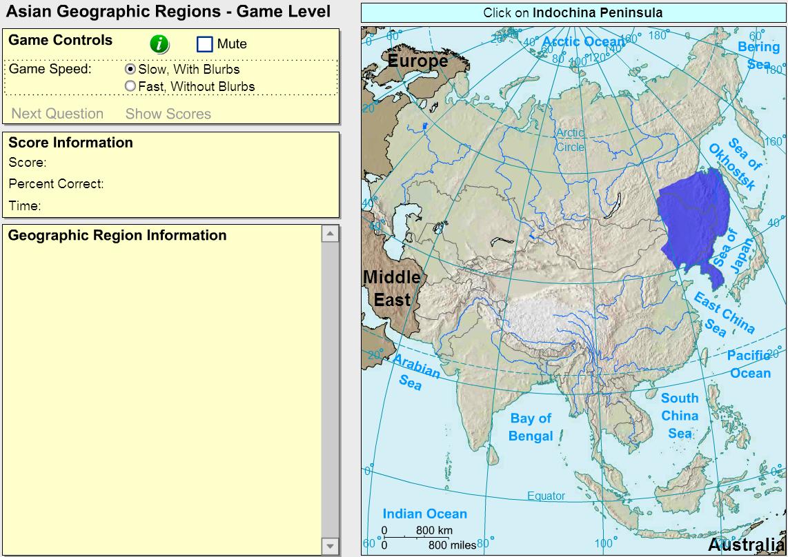 Geographic regions of Asia. Game. Sheppard Software