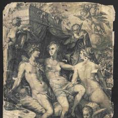 Venus, Baco y Ceres sentados bajo un baldaquino
