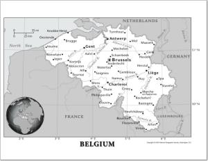 Mapa de ciudades y ríos de Bélgica. National Geographic