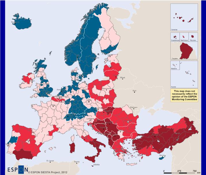 Mapa de Europa: Tasa de ocupación entre la población activa. Learn Europe