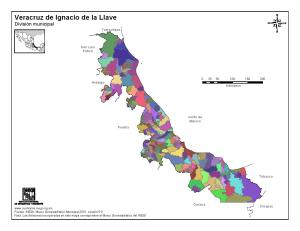 Mapa mudo de municipios de Veracruz. INEGI de México