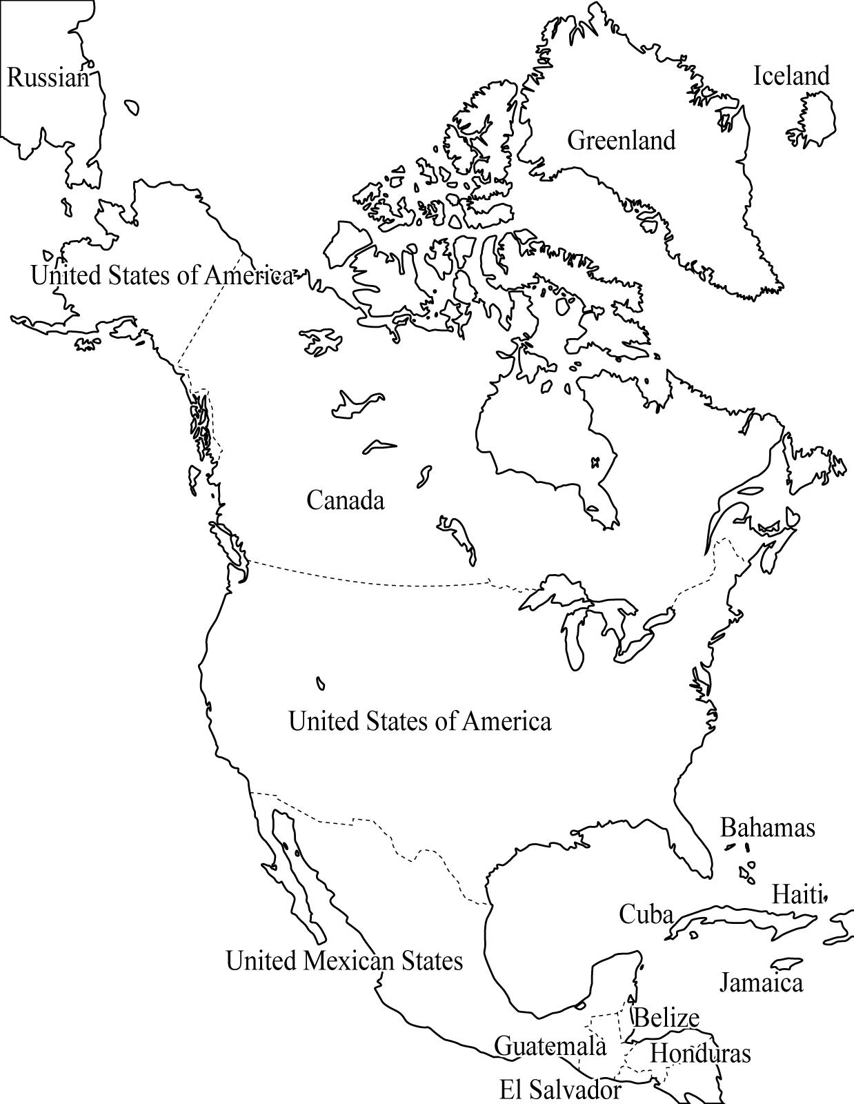 Mapa de países de América del Norte. Freemap
