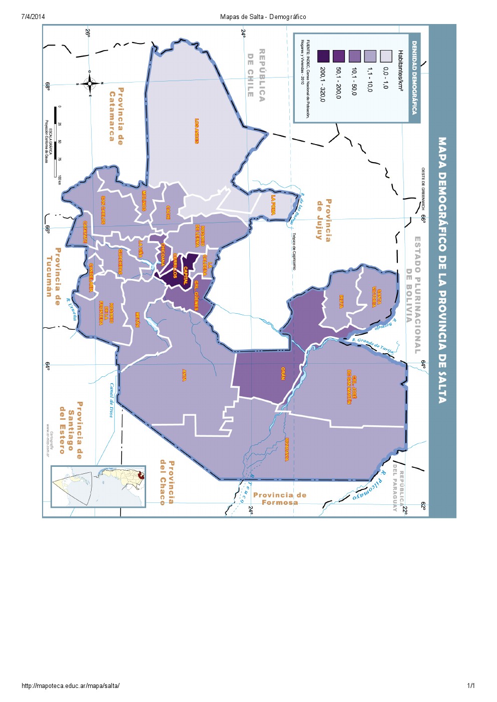 Mapa demográfico de Salta. Mapoteca de Educ.ar
