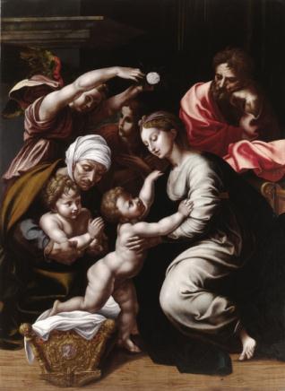 La Sagrada Familia con Santa Isabel, San Juan Bautista niño y dos ángeles