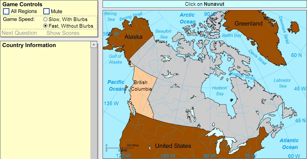 Provinces of Canada. Intermediate. Sheppard Software