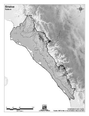 Mapa mudo de montañas de Sinaloa. INEGI de México