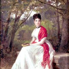 Doña Teresa Vergara, esposa del pintor, sentada en un jardín