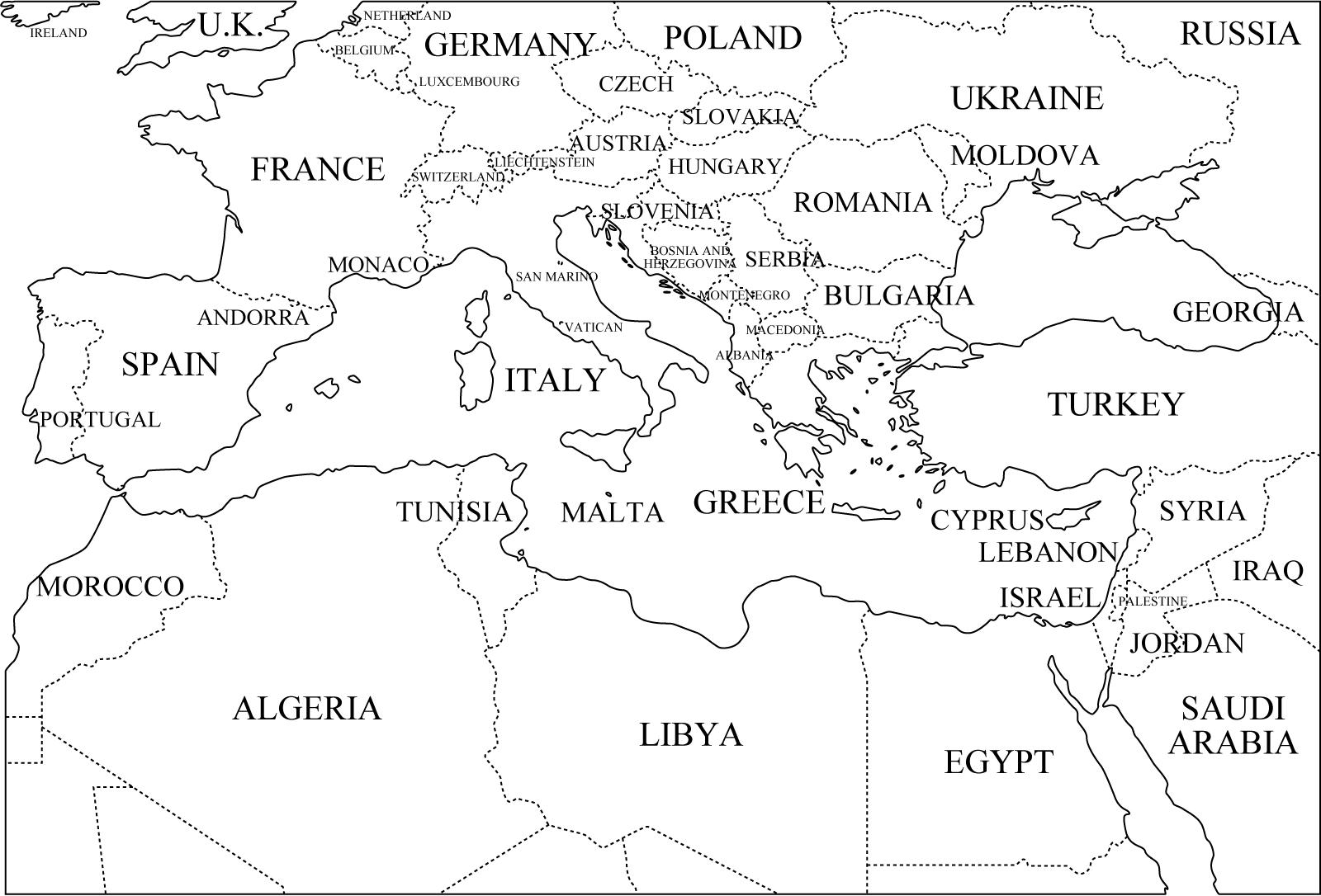Mapa de países del Mediterráneo. Freemap