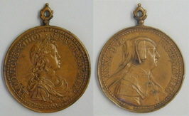 Medalla de Luis XIV de Francia y su madre Ana de Austria