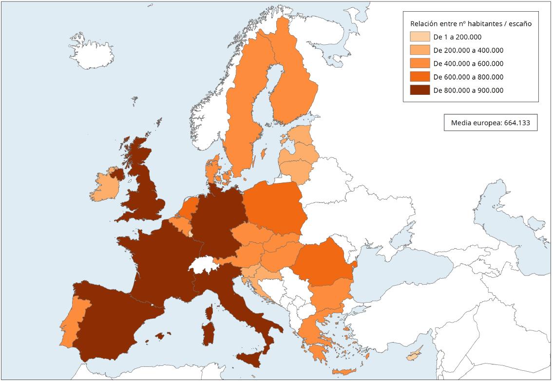 Mapa de Europa: Número de habitantes por escaño. Learn Europe