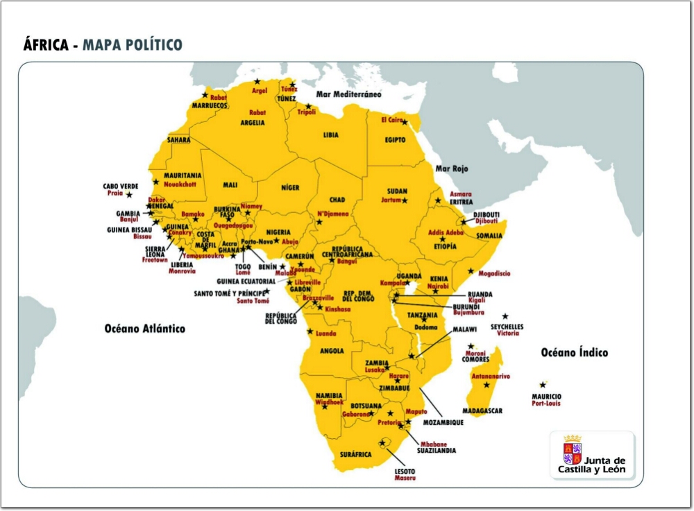 Mapa de países y capitales de África. JCyL