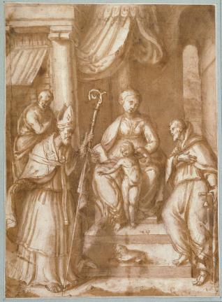 La Virgen y el Niño con San José, San Antonio Abad y un santo obispo