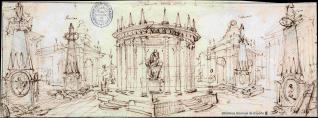 Fantasía arquitectónica con un templo dedicado a las Artes