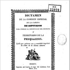 Dictamen de la Comisión especial de la Camara de Diputados para formar la Constitucion del distrito y territorios de la Federacion