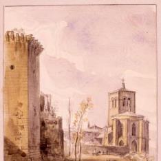Vista del torreón del Amparo y del convento de San Miguel, Huesca