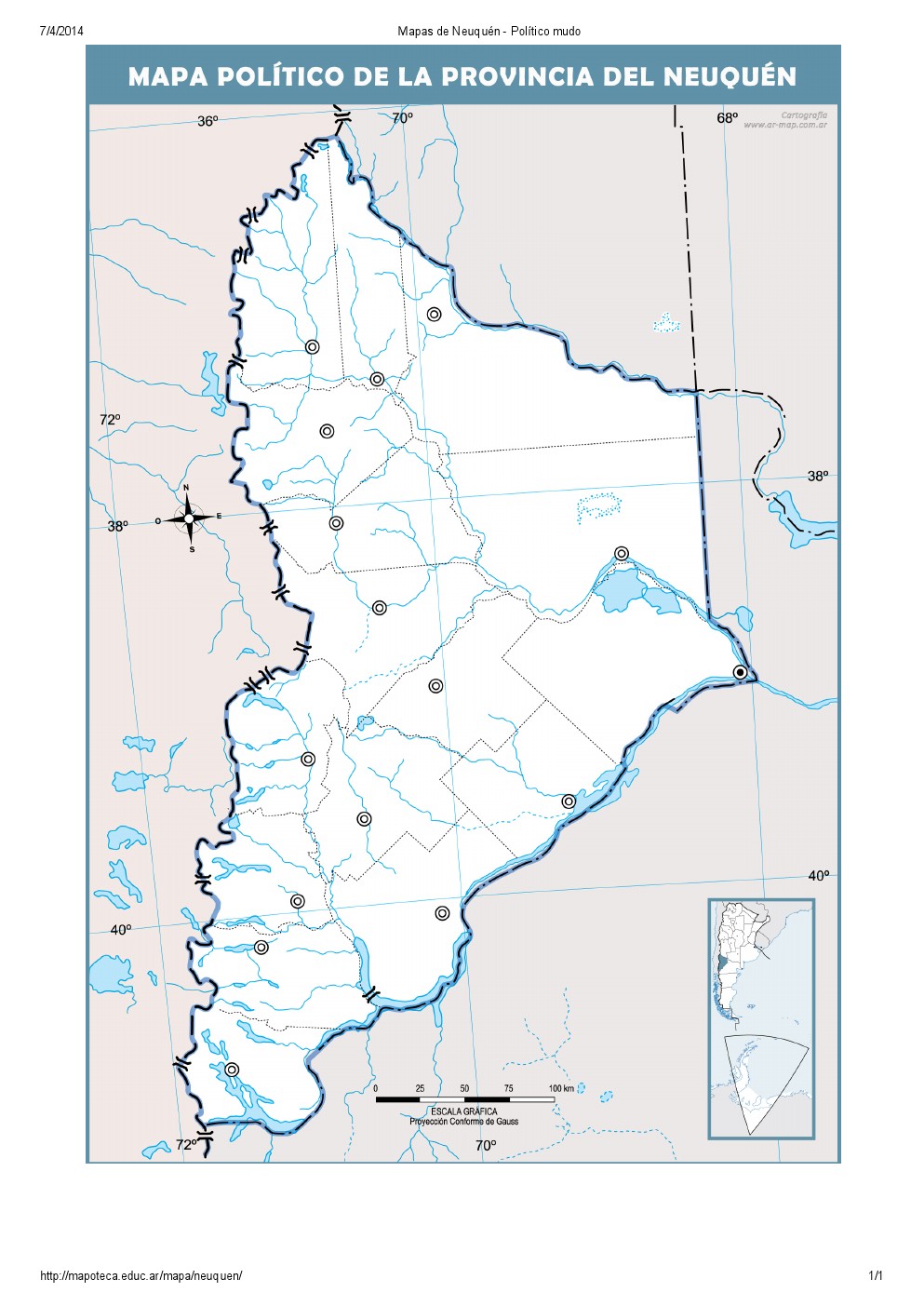 Mapa mudo de capitales de Neuquén. Mapoteca de Educ.ar