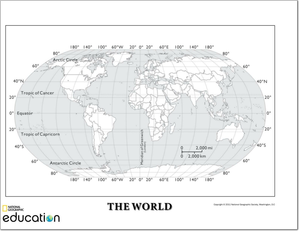 Mapa mudo de continentes y océanos del Mundo. National Geographic