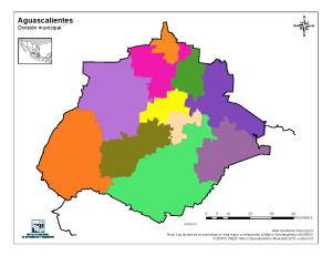 Mapa mudo de municipios de Aguascalientes. INEGI de México