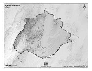 Mapa mudo de montañas de Aguascalientes. INEGI de México