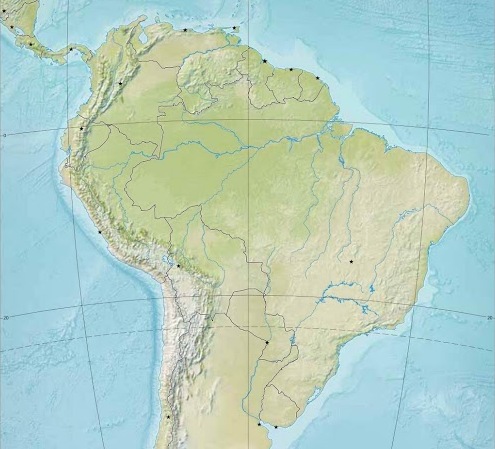 Mapa de ríos y montañas de Sudamérica. Blographos