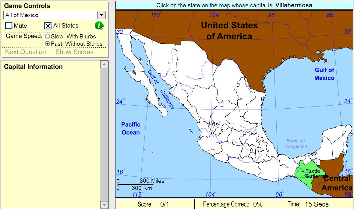 Capitals of Mexico. Intermediate. Sheppard Software