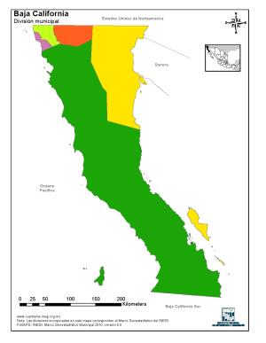 Mapa mudo de municipios de Baja California. INEGI de México