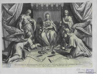 La Virgen sentada en el trono con el Niño y los dos santos Juanes