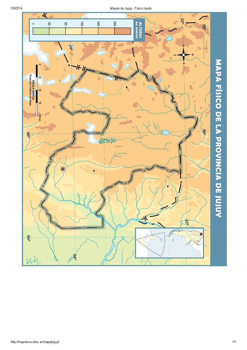 Mapa mudo de ríos de Jujuy. Mapoteca de Educ.ar