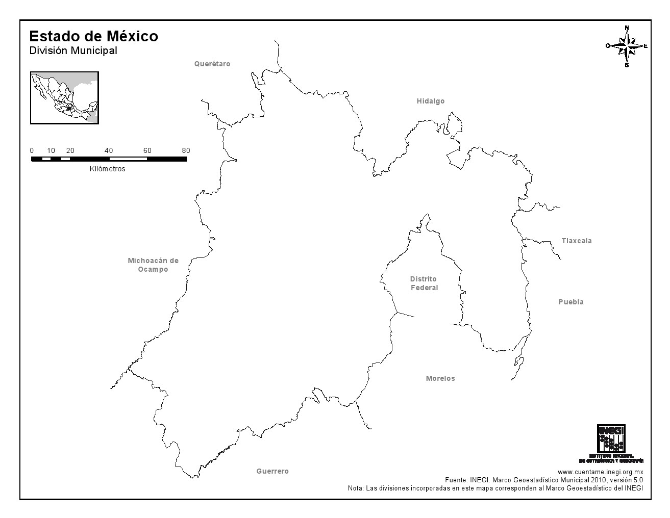 Mapa para imprimir del Estado de México Mapa mudo del Estado de México.  INEGI de México - Interactive Maps