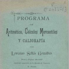 Programa de aritmética, cálculos mercantiles y caligrafía