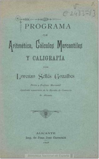 Programa de aritmética, cálculos mercantiles y caligrafía