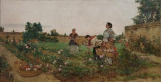 Mujeres cogiendo flores