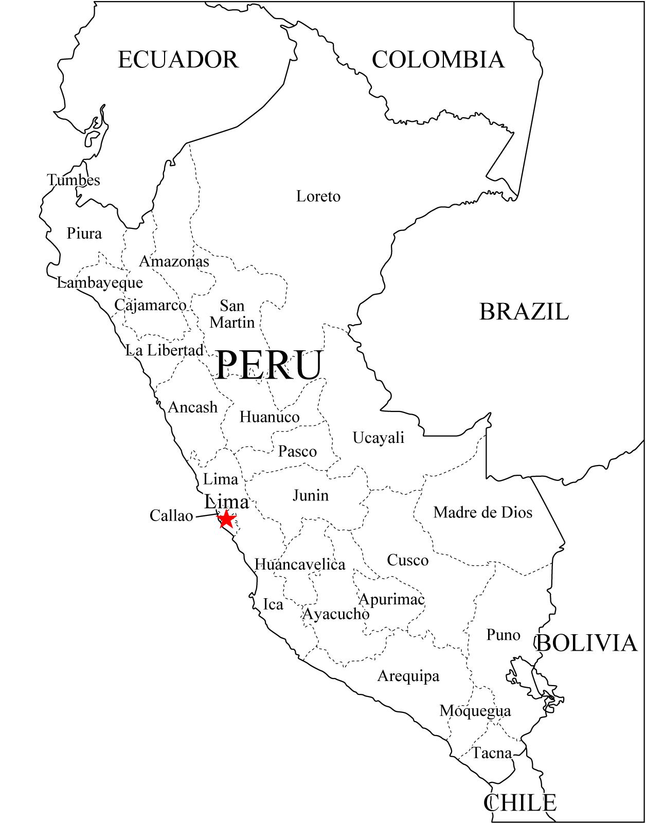 Mapa de departamentos de Perú. Freemap