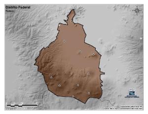 Mapa mudo de montañas de Ciudad de México. INEGI de México