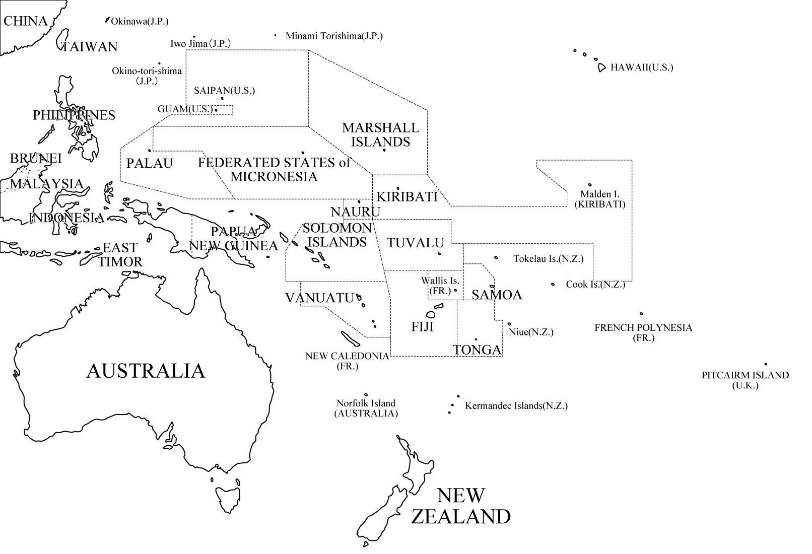 Mapa de países de Oceanía. Freemap