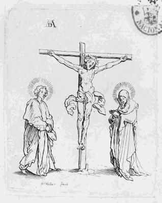 La crucifixión con la Virgen y San Juan