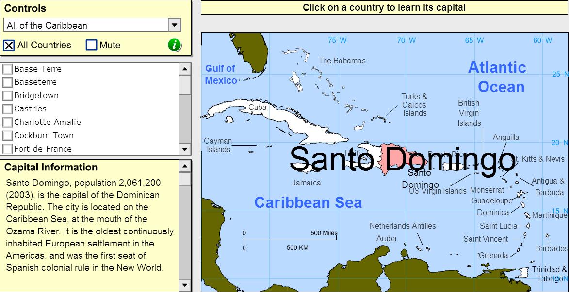 Capitals of the Caribbean. Tutorial. Sheppard Software