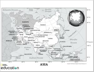Mapa de países y ciudades de Asia. National Geographic