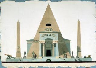 Alzado principal de pirámide para el concurso del monumento a las víctimas del Dos de Mayo