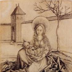 La Virgen con el Niño en un patio