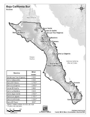 Mapa de montañas de Baja California Sur. INEGI de México