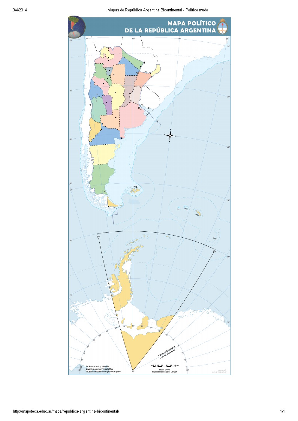 Mapa mudo de provincias de Argentina bicontinental. Mapoteca de Educ.ar