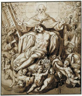 Cristo muerto, rodeado de los instrumentos de la Pasión, con Dios Padre y  el Espíritu Santo - Mis Museos